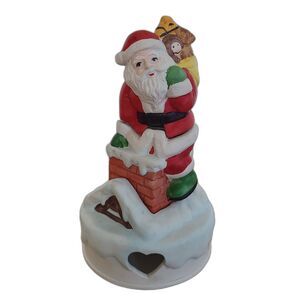Vintage Ceramic Santa On Chimney Tealight Candle Holder 3-Piece Young's 1988